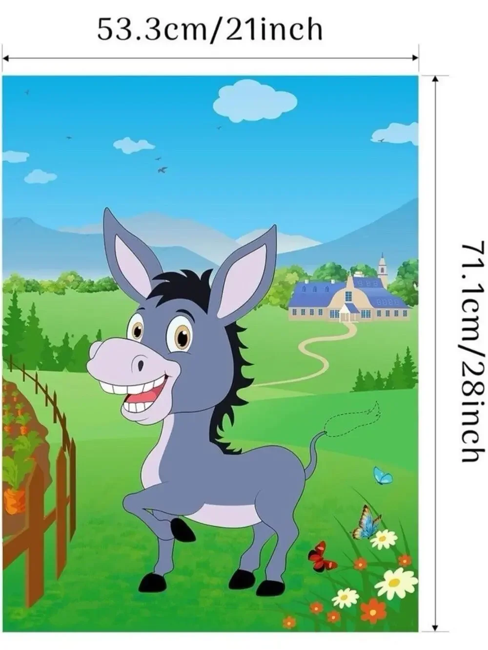 Pin The Tail On The Donkey Party Game 40 Tails Kids Birthday Poster W/ Blindfold
